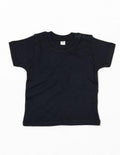 A Babybugz BZ061 black toddler t-shirt featuring short sleeves and snap buttons on one shoulder.
