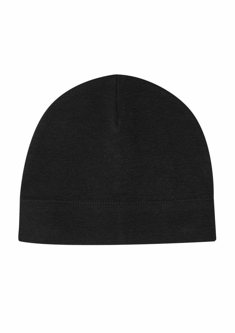 A Babybugz BZ062, a plain black beanie, is set against a white background.