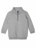 Babybugz BZ066 gray long-sleeve pullover with a half-zip collar, laid flat.