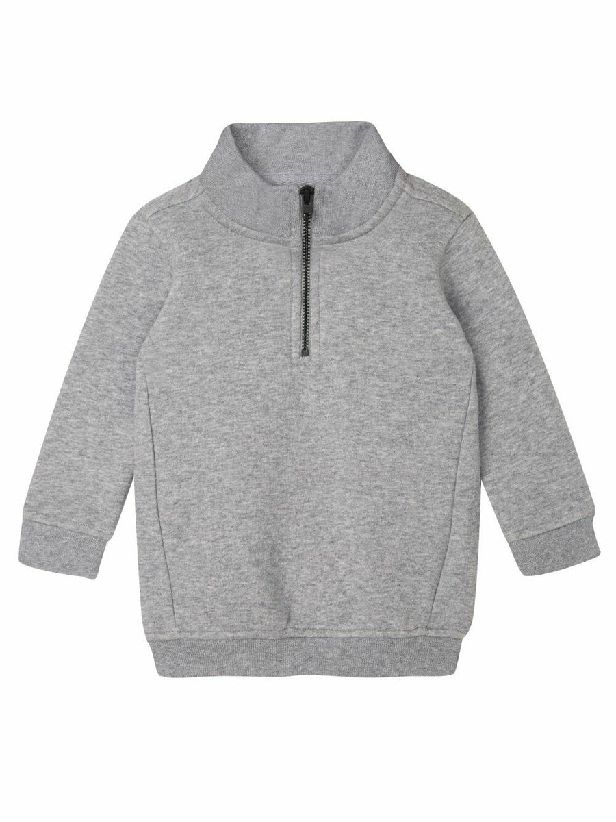 Babybugz BZ066 gray long-sleeve pullover with a half-zip collar, laid flat.