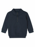 The BZ066 by Babybugz is a dark green long-sleeve pullover featuring a quarter zip and high collar.
