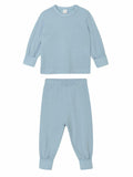 Babybugz's BZ067 is a light blue baby pajama set that includes a long-sleeve top and matching pants, both designed with ribbed cuffs.