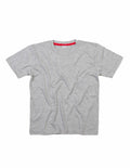 The BZ090 by Babybugz is a gray short-sleeve T-shirt featuring a round neck, displayed flat on a white background.