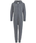 Comfy Co's CC01J: a gray hooded onesie featuring a front zipper and two front pockets.