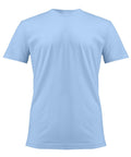 A T-shirt product in plain light blue with short sleeves is shown against a white background.
