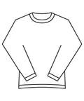A simple black and white line drawing of a long-sleeve crewneck T-shirt, shown from the front with no additional design or details.