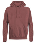 The Hoodies product is a plain, long-sleeve pullover in a muted reddish-brown shade, featuring an adjustable drawstring hood and a front kangaroo pocket. Displayed on a white background.