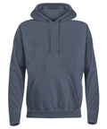 A plain blue-grey hoodie sweatshirt with a hood, drawstrings, front kangaroo pocket, and long sleeves is shown against a white background. No logos or designs are visible.