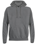 A hoodie sweatshirt in plain grey with a front pouch pocket, drawstrings, long sleeves, and a relaxed fit is displayed against a white background.