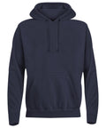 A hoodie sweatshirt in dark navy blue featuring a hood with drawstrings, front pocket, long sleeves, and a relaxed fit is shown against a white background.