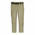 Craghoppers' CR231 cargo pants in khaki, equipped with a black belt, side pockets, and a relaxed fit, are shown against a plain white background.