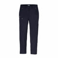 The CR234 by Craghoppers are navy blue casual pants featuring a front zipper and button closure, along with side pockets and an additional zippered pocket on the right thigh.