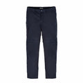 The CR235 by Craghoppers are navy blue convertible pants with a button and zipper closure, featuring zip-off legs that transform them into shorts.
