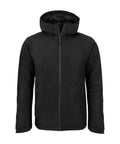 A Craghoppers CR303 black hooded winter jacket featuring a front zipper and zippered side pockets, showcased on a plain white background.