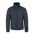 The CR307 by Craghoppers is a dark gray puffer jacket featuring a high collar and front zipper, showcased against a white background.