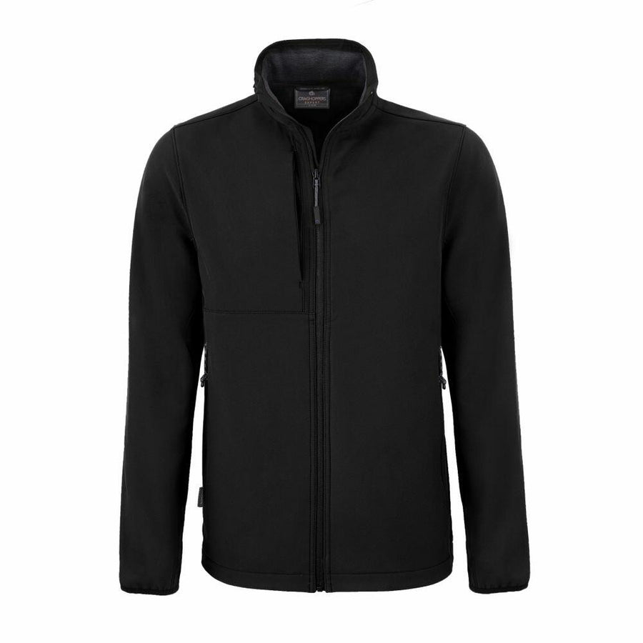 A black zip-up Craghoppers CR309 jacket with a high collar, featuring side pockets and a chest pocket.