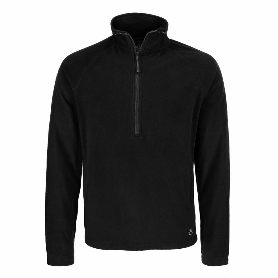The Craghoppers CR317 is a black pullover sweatshirt featuring a quarter-zip front and long sleeves.