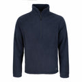 The CR317 by Craghoppers is a navy blue fleece pullover featuring a quarter-zip front. It boasts long sleeves and a high collar, offering a simple and clean design. Crafted from soft fabric, it provides warmth perfect for cool weather.
