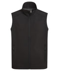 The Gilets & Body Warmers is a black, sleeveless softshell gilet featuring a full front zip, high collar, and two zipped side pockets, shown against a plain white background.