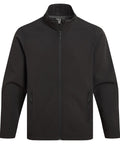 The Softshells jacket in black features long sleeves, a zip-up front, stand-up collar, and two zipped side pockets, shown front-facing on a plain white background.