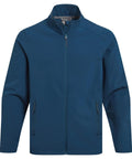 The Softshells jacket is blue, features a zip-up front, stand-up collar, long sleeves, and two zipped side pockets, shown against a plain white background.