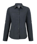 CR541 by Craghoppers, a dark green button-up shirt featuring long sleeves and a chest pocket, showcased against a plain white background.