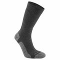 Craghoppers CR650 sock in dark gray featuring a ribbed texture and contrasting lighter gray for the heel and toe sections, positioned upright.