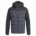 The Craghoppers CR701 is a black and gray hooded jacket featuring a front zipper and a chest pocket.