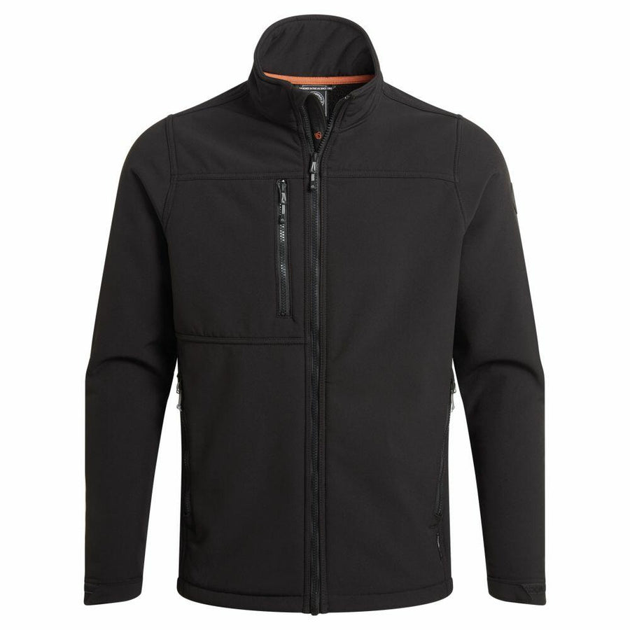 Craghoppers' CR702 jacket features a black zip-up design with a high collar and three zipped pockets: two on the sides and one on the chest.