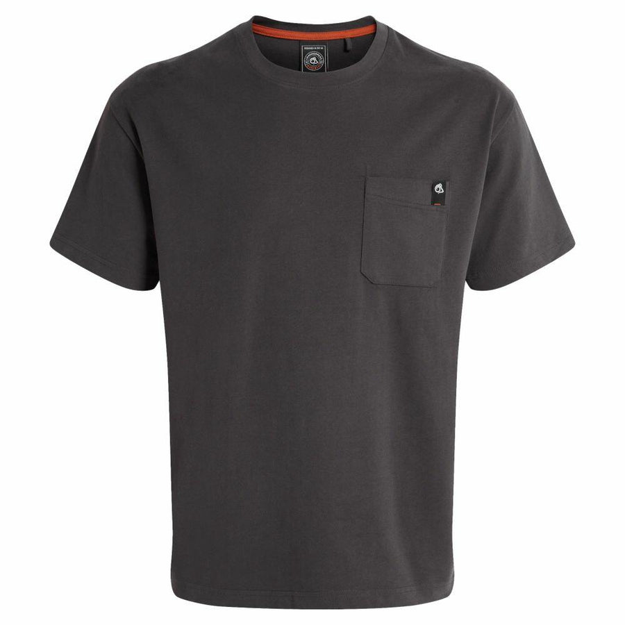 A Craghoppers CR704 T-shirt in plain black featuring a front pocket and a small logo above it.