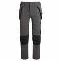 The CR705 work pants by Craghoppers are gray with multiple pockets and black knee patches, crafted for durability and utility.