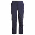 Craghoppers CR706 navy blue cargo pants featuring side pockets and a button-and-zip closure, displayed on a white background.