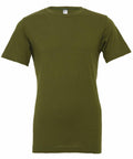 A product featuring a plain olive green T-shirt with short sleeves and a round neckline, displayed on a white background, from the brand Bella + Canvas (Product Name: CV001).