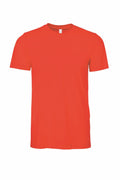 The Bella + Canvas CV001 features a plain, bright orange T-shirt displayed on a white background. It comes with short sleeves and a round neckline.