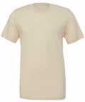 A beige Bella + Canvas CV001 T-shirt is displayed on a white background, featuring a classic crew neck and short sleeves that highlight its simple and minimalist design.