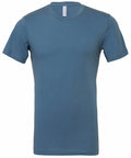 A Bella + Canvas CV001 T-shirt in plain blue, featuring short sleeves and a crew neck, set against a white backdrop.