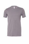Product CV001 from Bella + Canvas is a gray short-sleeve t-shirt presented on a white background, shown facing forward. This shirt features a classic round neckline and offers a smooth, plain look that emphasizes its simple and casual style.
