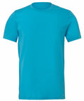 A Bella + Canvas product, model CV001, featuring a plain turquoise T-shirt set against a white background.