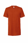 The Bella + Canvas CV003, a short-sleeved t-shirt in a solid orange color with a round neckline, is showcased against a plain white backdrop.