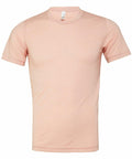 The Bella + Canvas CV003 is presented on a white backdrop, showcasing its plain light pink color. This T-shirt features short sleeves and a round neckline.
