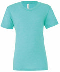 A Bella + Canvas CV003 t-shirt, featuring a plain light blue-green color, is displayed against a white background. This shirt boasts short sleeves and a round neckline, showcasing a simple and unadorned design.