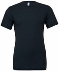 A Bella + Canvas CV003 plain black T-shirt featuring short sleeves and a round neckline is showcased against a white background.
