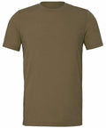 A Bella + Canvas CV011 olive green t-shirt featuring short sleeves and a round neckline is showcased against a white background.