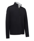 The Sports Overtops is a black, long-sleeve quarter-zip pullover with a stand-up collar and visible zip, shown on a plain white background. The smooth fabric features a small logo on the left sleeve.