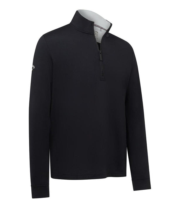 The Callaway 1/4-zip pullover is black with long sleeves, a stand-up collar, visible zip, and a logo on the left sleeve, shown against a plain white background.