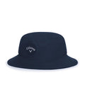 A navy blue Hats bucket hat featuring a circular Callaway logo patch on the front, designed with a flat crown and a downward-sloping brim.