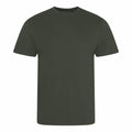 An AWDis Ecologie T-shirt, model EA001, displayed on a white background. This plain dark green T-shirt features a round neckline and short sleeves, offering a simple and casual style.