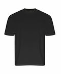 A plain black T-shirt, EA006, featuring a crewneck style by AWDis Ecologie, displayed against a white background.