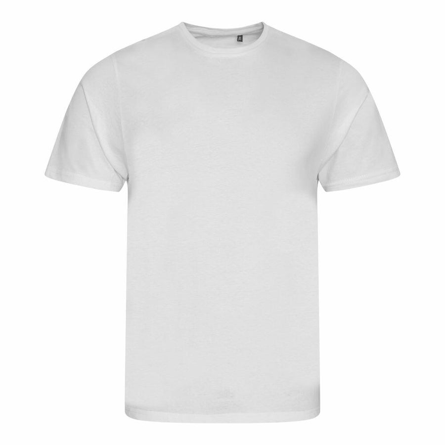 AWDis Ecologie's EA01J features a plain white design with short sleeves and a round neckline, displayed against a blank backdrop.
