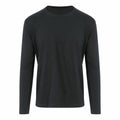 The EA021 long-sleeve shirt from AWDis Ecologie, showcased in black against a white background.